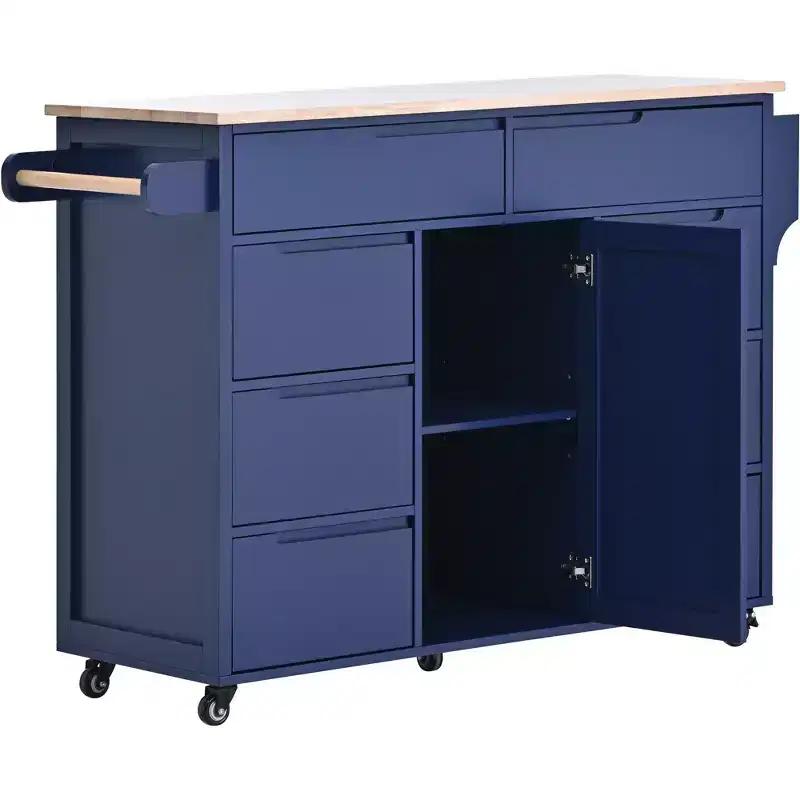 Whisen Modern Kitchen Island with 8 Handle-Free Drawers and 5 Wheels