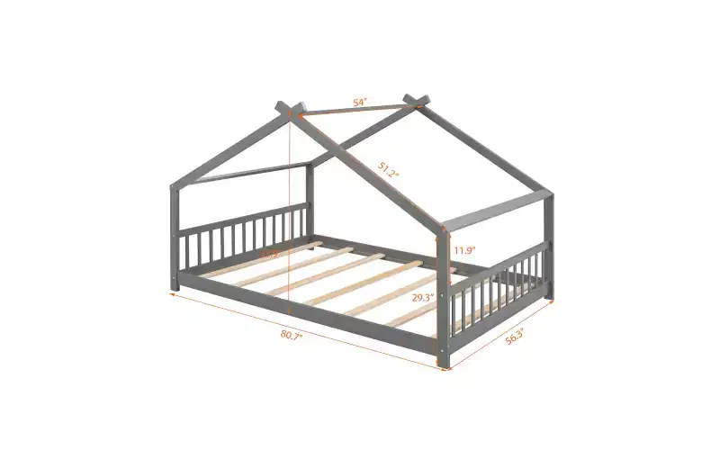 Montessori Floor Bed Twin Size, Twin Floor Bed Frame with Headboard, Footboard, Gray