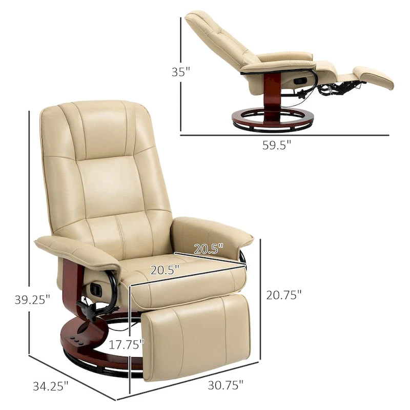 Manual Recliner Chair with Swivel Wood Base and Footrest