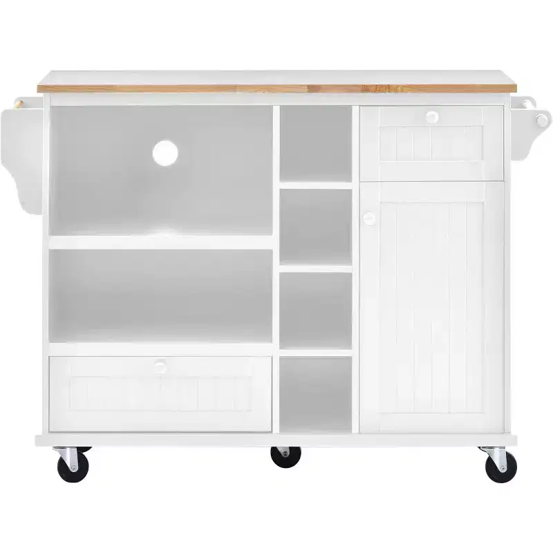 Acekool 50.8 Kitchen Island Cart with Locking Wheels, Storage Drawer & Spice Rack - Mobile Workstation with Towel Bar