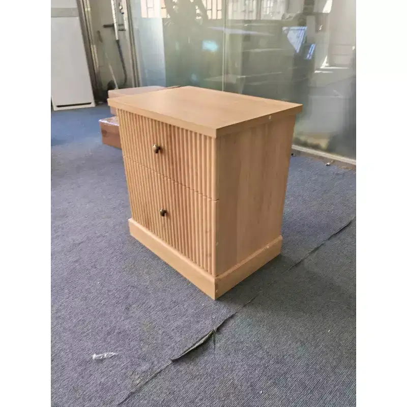 Fluted Double-Drawer Nightstand (Wood/Brown) - Engineered Wood MDF Bedside Cabinet, Sturdy & Easy to Assemble, Storage Nightstand for Bedroom