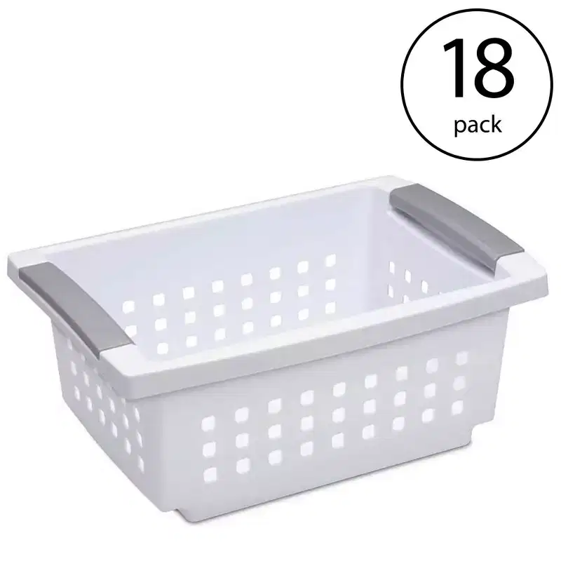 Small White Stacking Basket with Accent Rails (18 Pack)