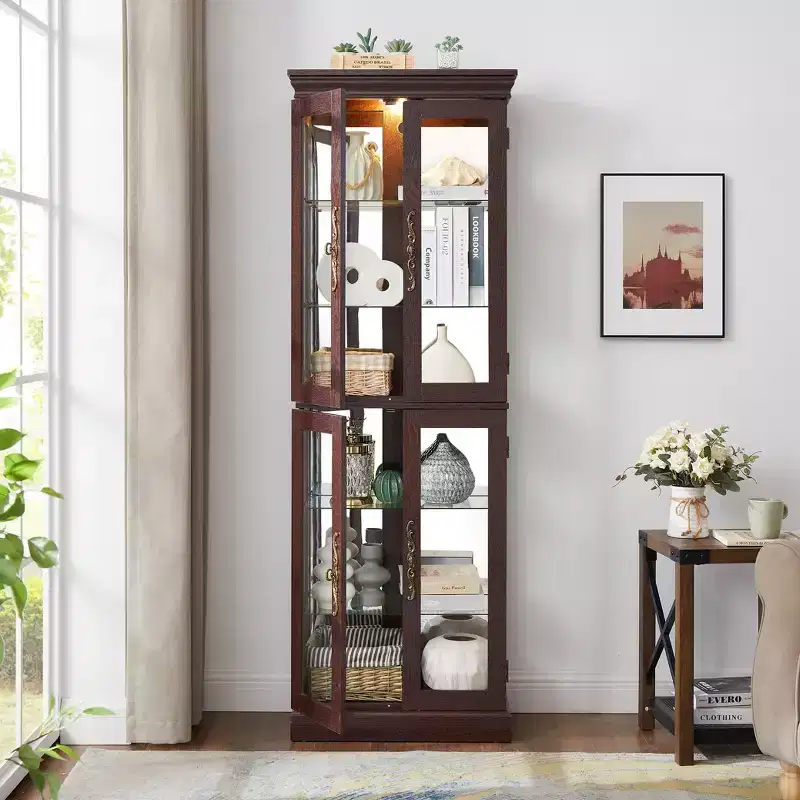 MAYEERTY Kitchen Tall Cabinet Solid Wood 5 Adjustable Shelves Enclosed Doors