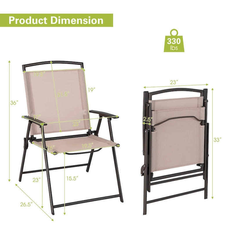 Costway 2 pcs Patio Folding Sling Dining Chairs Armrests Steel Frame - See Details