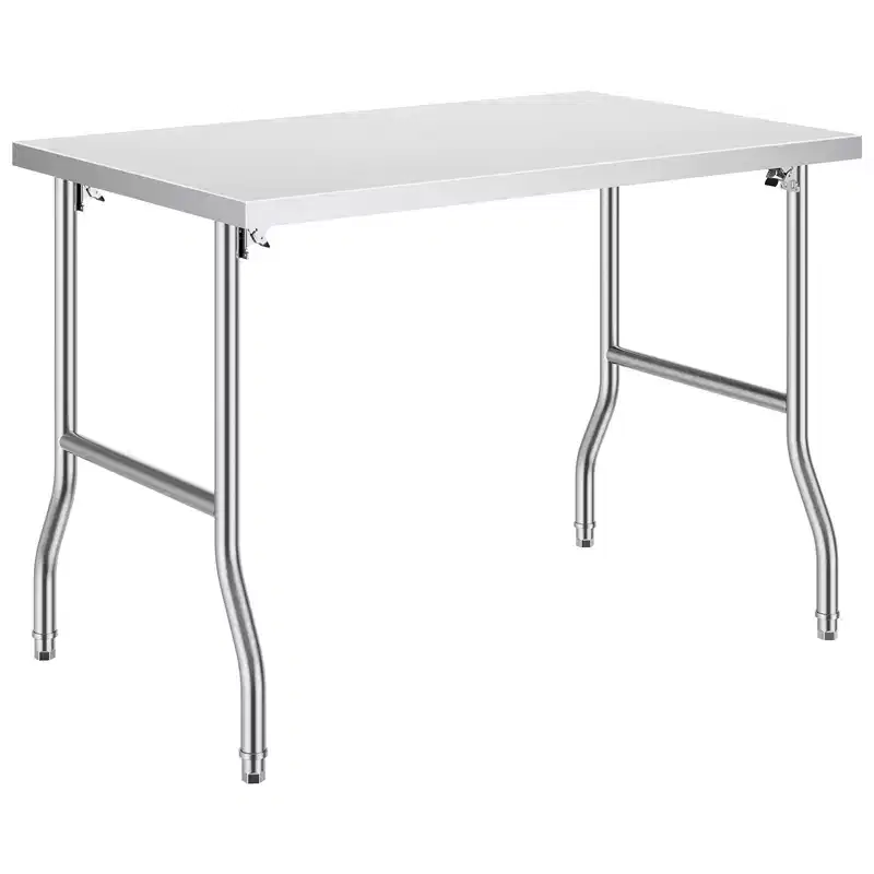 VEVOR Folding Commercial Prep Table,48 x 30 Inch Commercial Worktable Workstation,Heavy-duty Stainless Steel Folding Table with 300 lbs Load, Silver