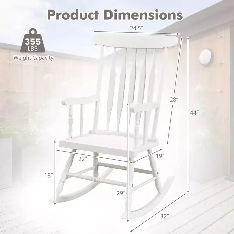 Costway Set of 2 Wood Rocking Chair Glossy Finish White\ Coffe