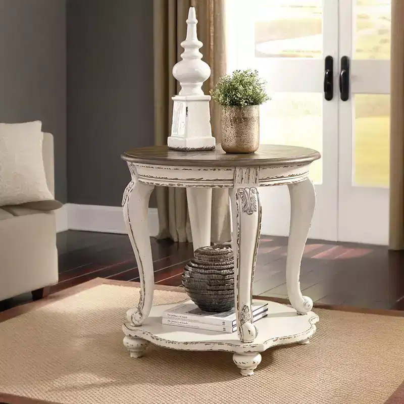 Realyn End Table - Signature Design by Ashley: Cottage Style, Antiqued Two-Tone, Wood Finish