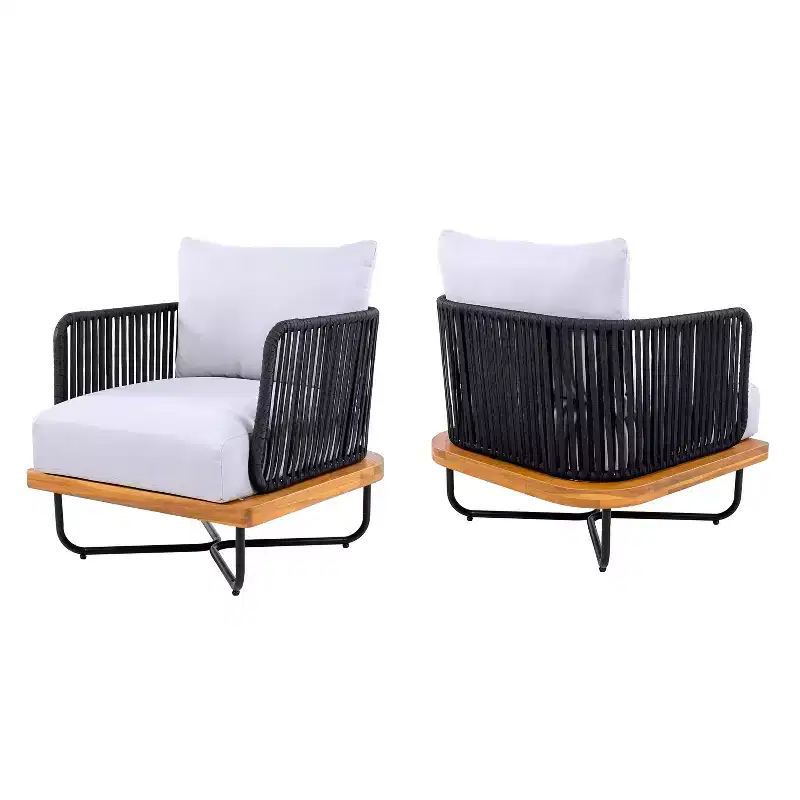 Christopher Knight Home Ivan Rope Woven Acacia and Iron Frame Club Chairs (Set of 2)