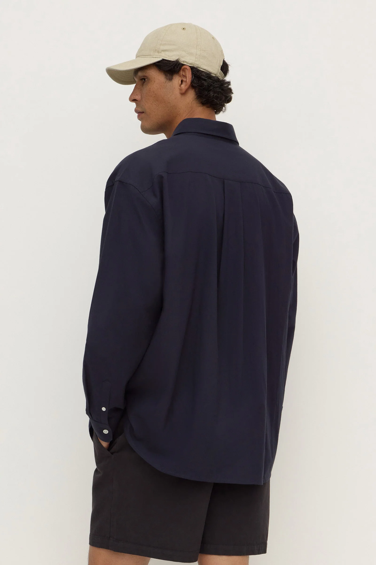 True Navy Cotton Voile Long Sleeve Shirt