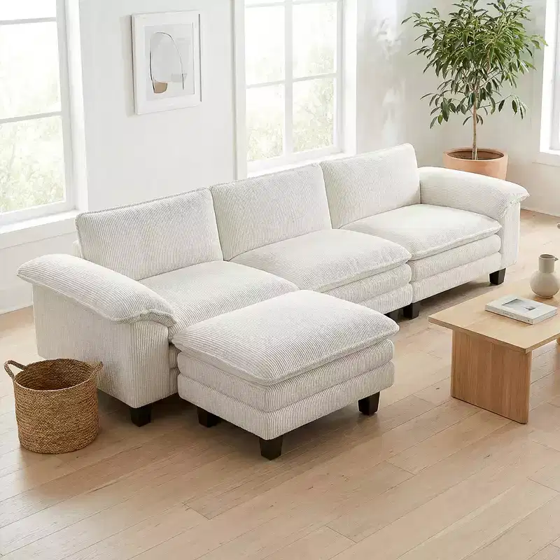 HOMCOM Sectional Sofa, L Shaped Couch with Deep Seat, Movable Ottoman and Pillow-top Armrests