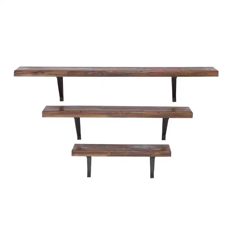 Set of 3 Wood Wall Shelves Brown - Olivia & May: Industrial Floating Shelf Decor, No Assembly Required