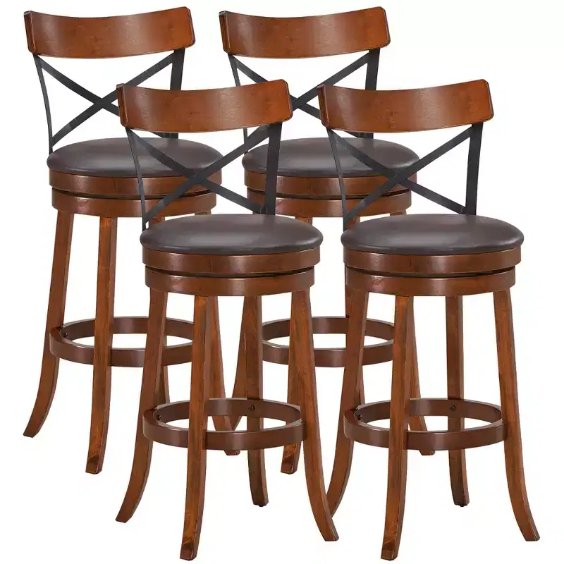 Set of 4 Bar Stools Swivel 29.5'' Dining Bar Chairs with Rubber Wood Legs
