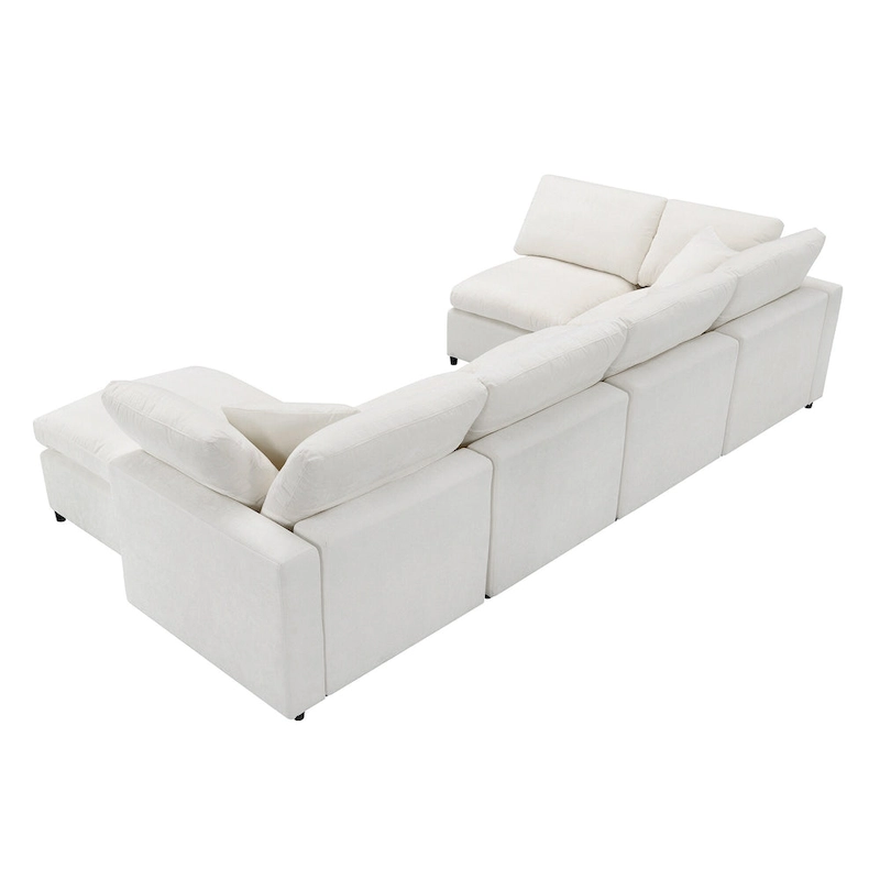 Beige 130 Chenille Cloud U-Shaped Sleeper Sectional Sofa, 6-Piece Modular Design