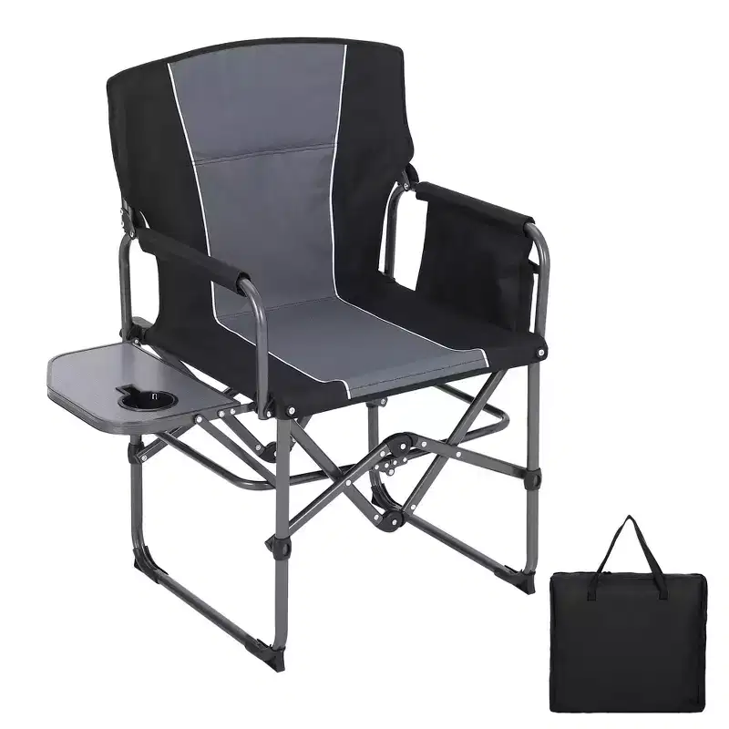 1Pc Aluminum Iron Director Chair with Side Pockets, Foldable Backrest, Outdoor Use, Portable, Durable