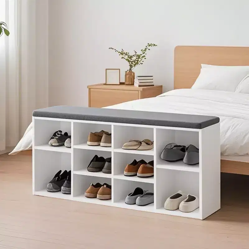 Stylish Shoe Bench with Cushioned Seat and 10 Compartments - Versatile Storage Solution for Entryway and Bedroom
