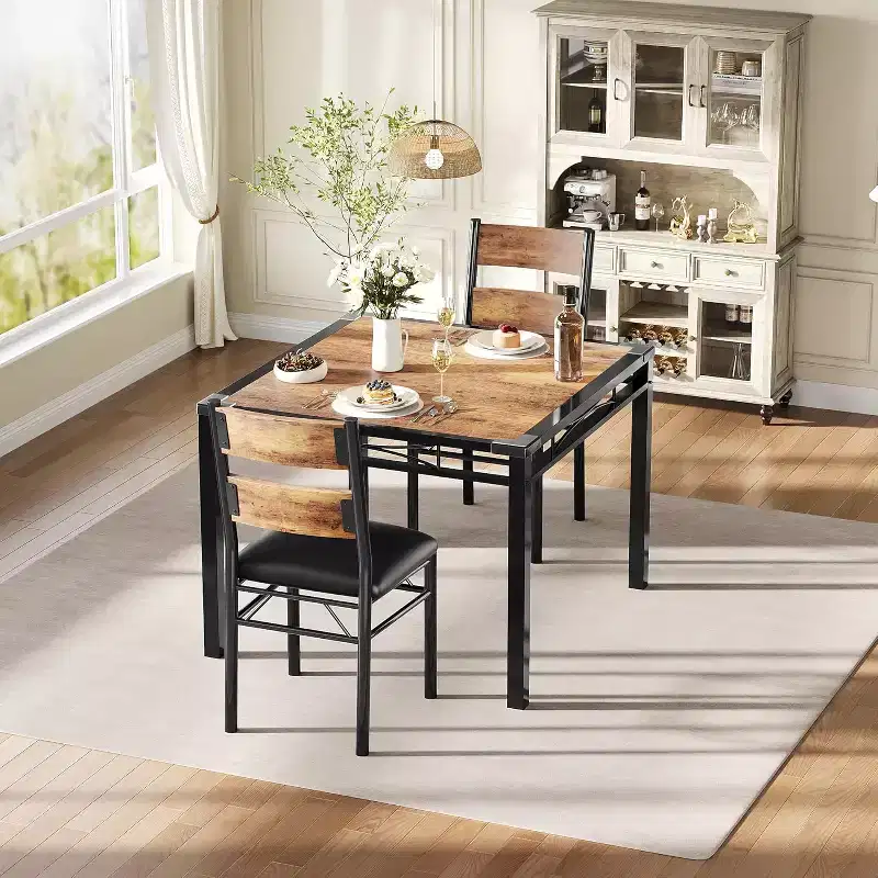 Dining Table Set, Dining Room Table Set with Corner Protector, Wood Kitchen Table and Chairs Set with Upholstered Chairs for Kitchen Room, Apartment