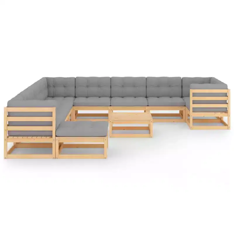 vidaXL Patio Furniture Set 12 Piece Outdoor Sectional Sofa Solid Wood Pine - Natural With Cushions