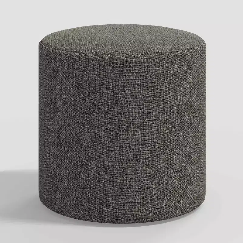 Round Ottoman in Textured Linen