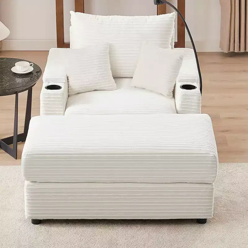 41.7 Inch Modern Single Sofa with Storage Ottoman and Two Cup Holders for Living Room, Beige
