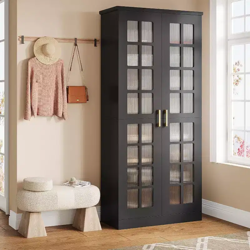 Tall Shoe Cabinet with Doors, 8-Tier Shoe Storage with Adjustable Shelves, Modern Shoe Rack Cabinet for Hallway, Closet, Living Room, White