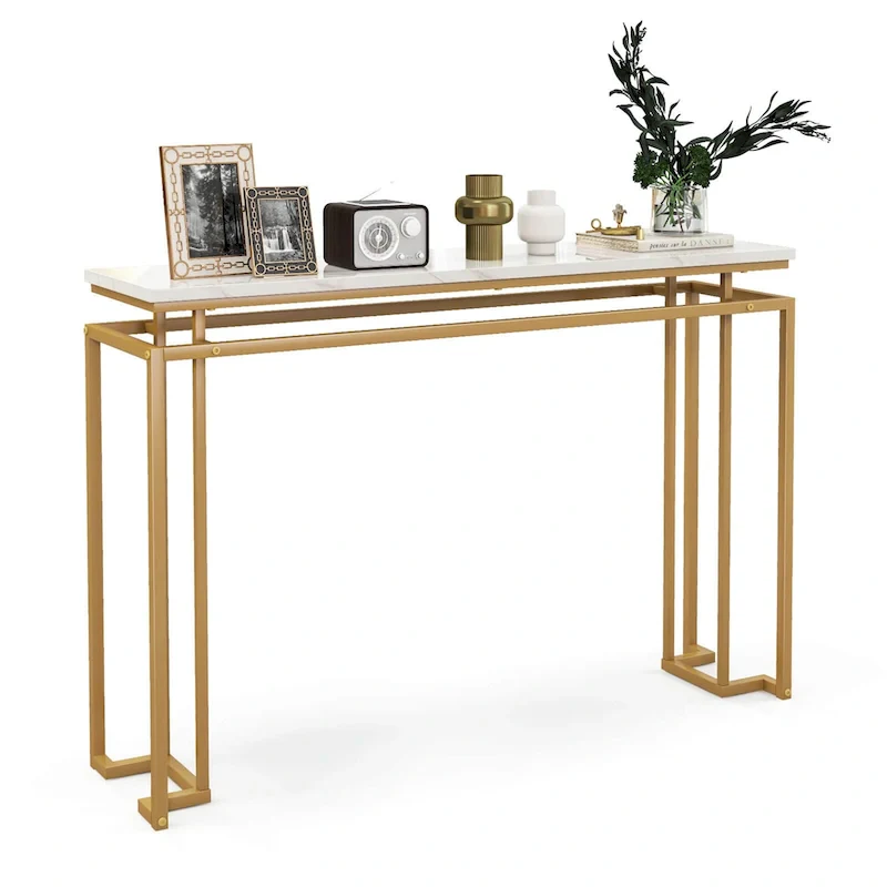Costway 47 Faux Marble Top Console Table Modern Entryway Table with - See Details