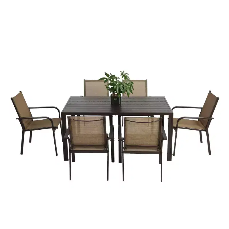 GDFStudio Eudora Outdoor Weatherproof 7 Pieces Patio Dining Set with 6 Textilene Chairs