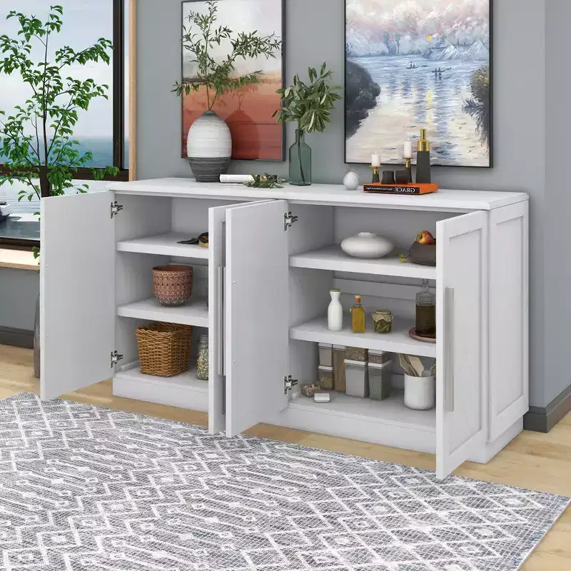 Sideboard with 6 Doors, Large Storage, Adjustable Shelves & Silver Handles - Ideal for Kitchen, Dining & Living Room