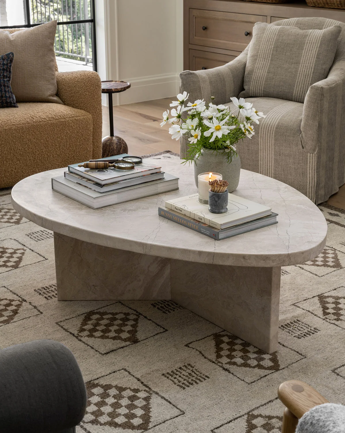 Modern Turkish Marble Coffee Table with Organic Rounded Form for Living Room