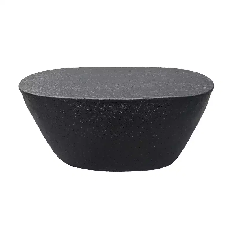 The Urban Port 36" Coffee Table Handcrafted Hammered Design Matte Black Sculptural Aluminum Frame Black