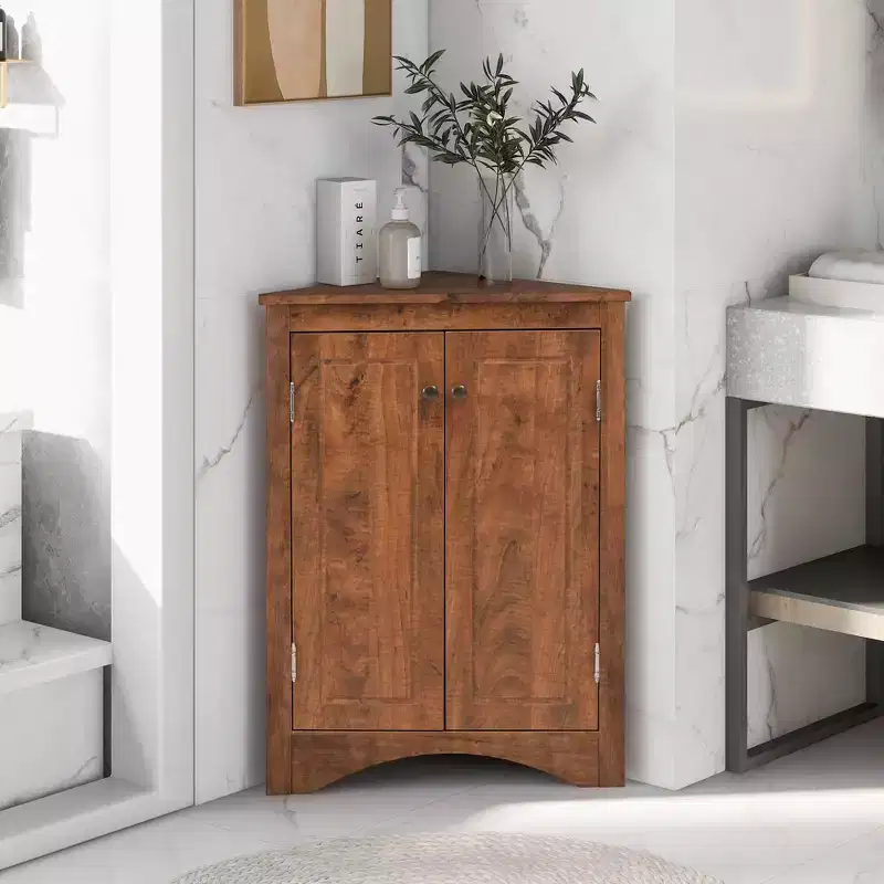 31.5in Triangle Bathroom Storage Cabinet with Adjustable Shelves, Freestanding Floor Cabinet for Home Kitchen Living Room
