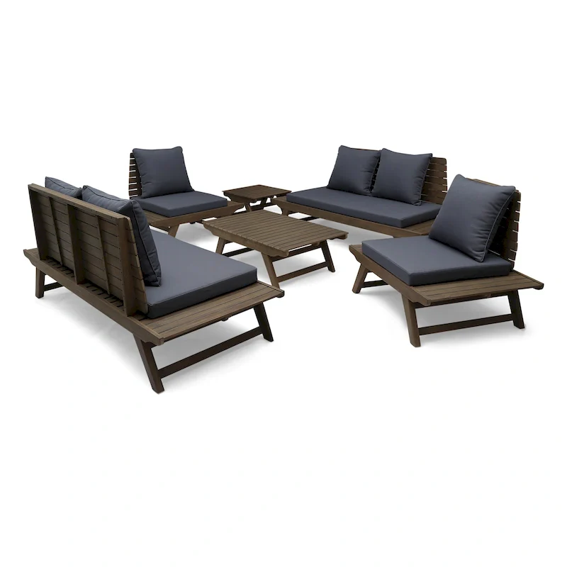 Sedona Outdoor 6 Seater Acacia Wood Chat Set with Side Table and Coffee Table by Christopher Knight Home