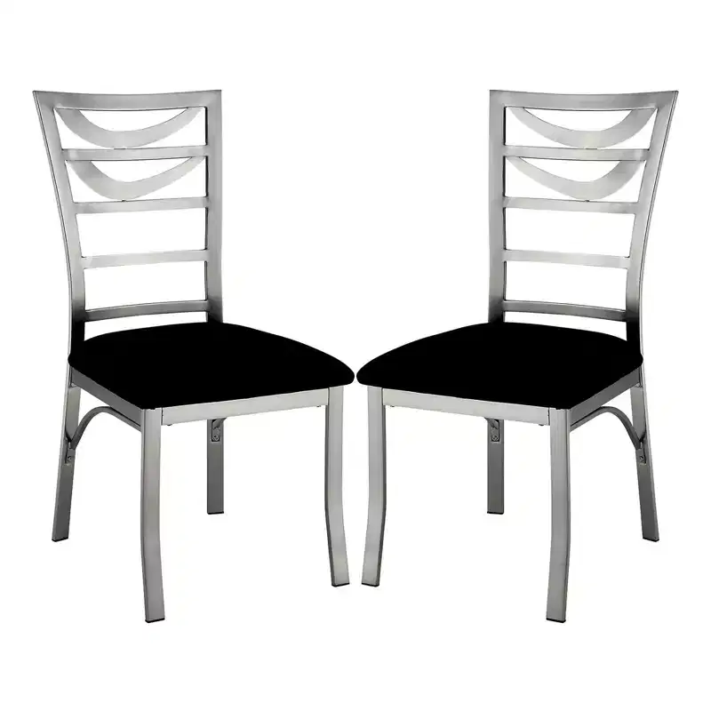 2 Microfiber and Metal Dining Chairs in Silver and Black