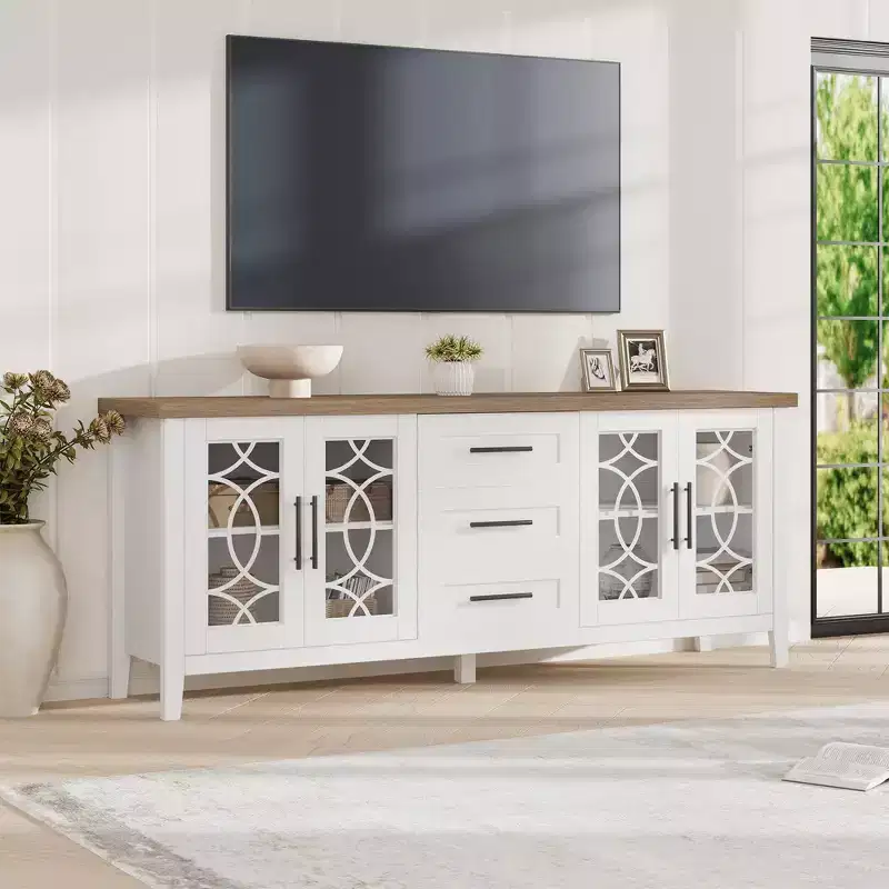 TV Stands with Storage Drawers, TV Entertainment Center, TV Console Table for Living Room Bedroom, Storage Cabinet