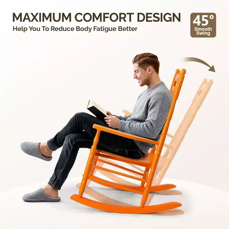 Karl Home | Lathe-Turned Solid Wood Patio Rocking Chairs (Set of 2)