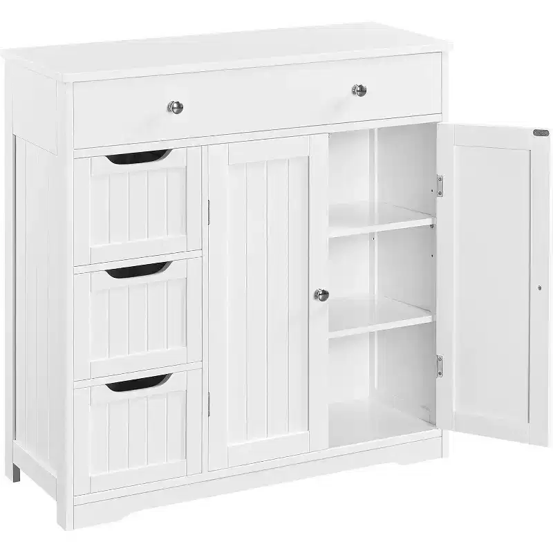 Dcolora Bathroom Free-Standing Floor Cabinet, Practical Storage Cabinet with 4 Drawers and 2 Doors