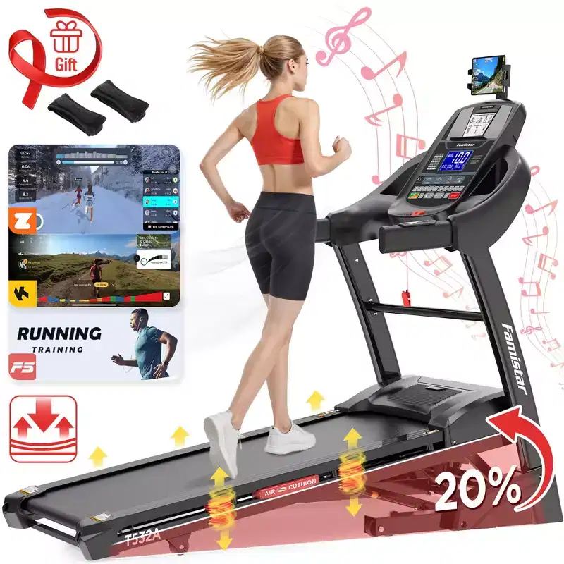 400lbs Capacity Treadmill, Folding Treadmill with 20%Incline, Electric Treadmill with APP Control, 0.6-12MPH, 64+3+3+1Programs, Shock Absorption