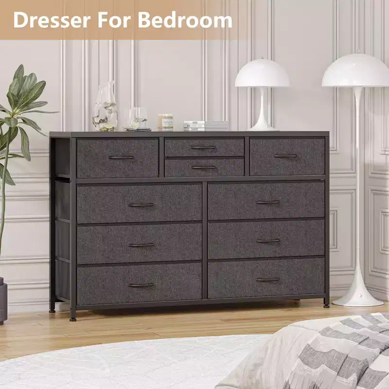 Dresser TV Stand with 10 Drawers, Media Console Table, Entertainment Center for 55/50/43 Inch TV, Chest of Drawers Storage Organizers Units