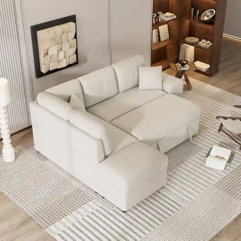 87.7 Convertible Sectional Pull Out Sofa Bed