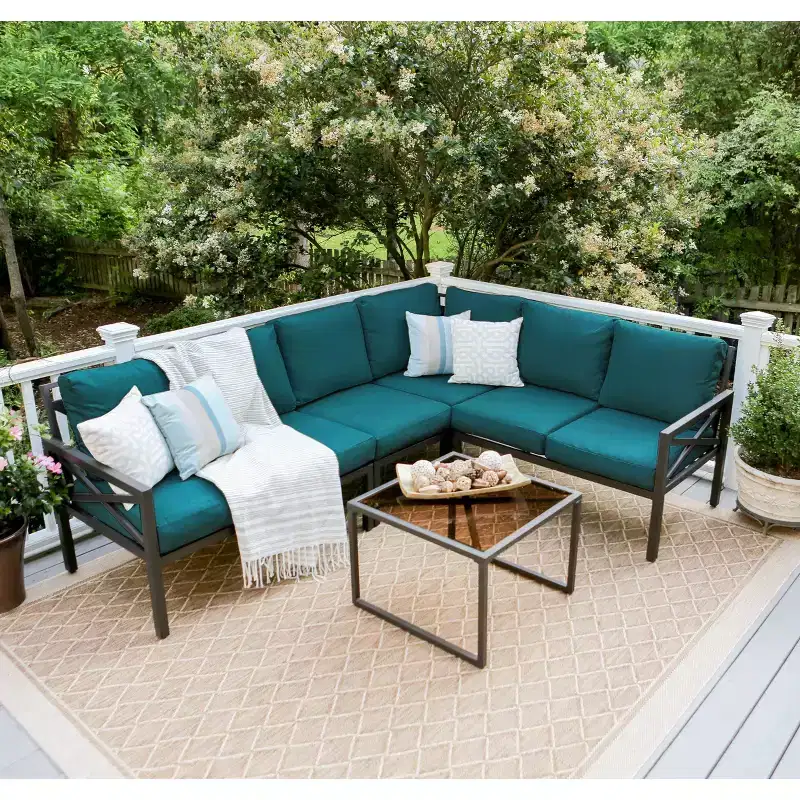 Leisure Made Blakely 5pc Aluminum Sectional in Peacock Fabric