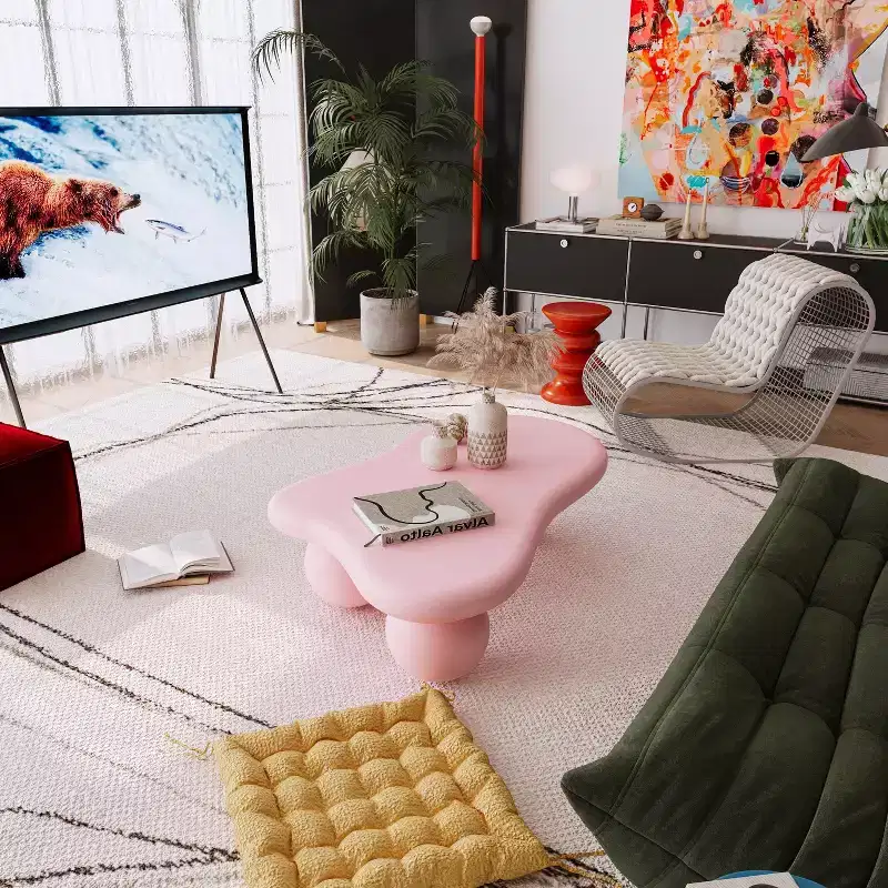 47 Cloud Coffee Table with Ball Legs, Modern Irregular Center Table for Living Room, Pink