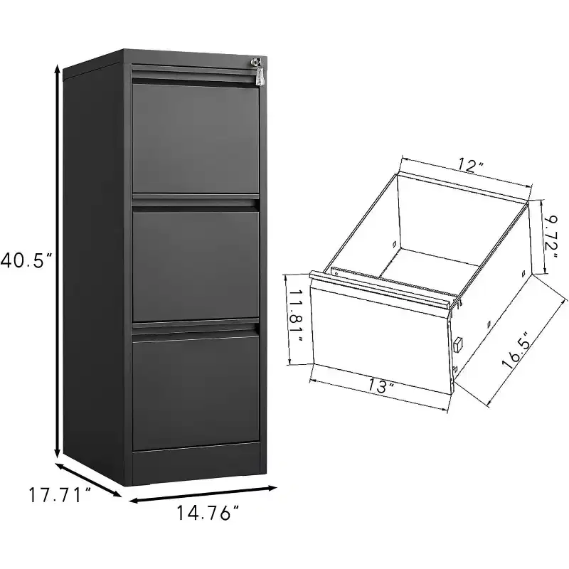 COZONY 3-Drawer File Cabinet with Lock, Vertical Metal Storage for Home Office Organization