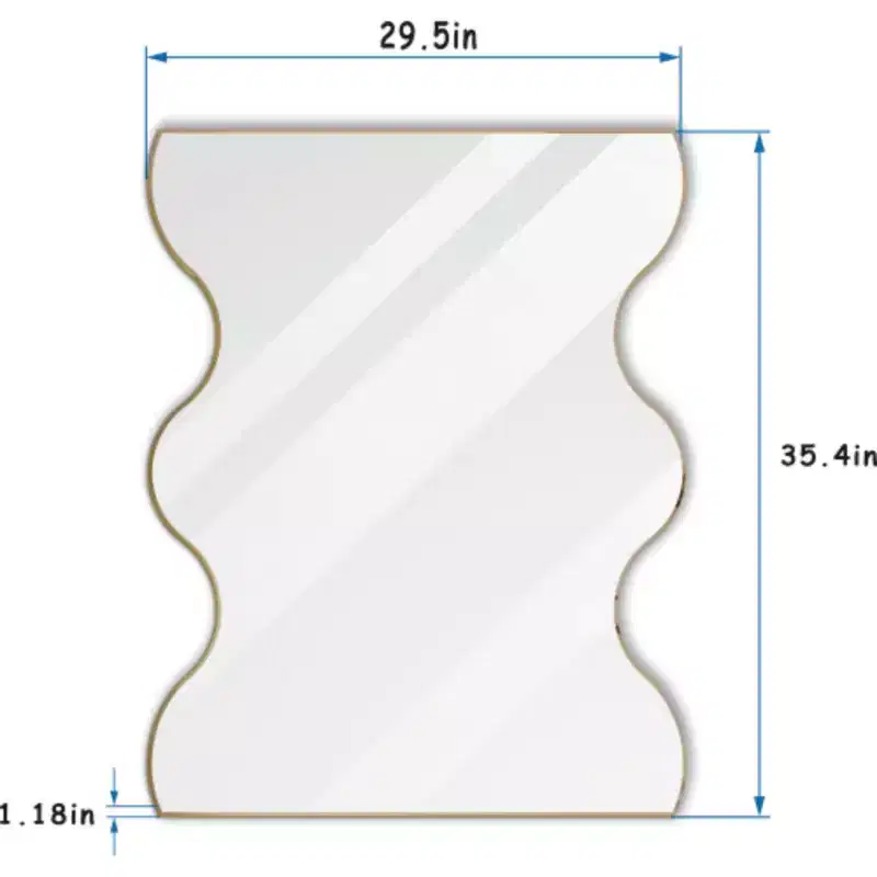 30x35 Golden Rectangular Wall Mirror with Wavy Sides: Metal Frame, Vanity, Dressing - Elegant for Bath, Living, Bed