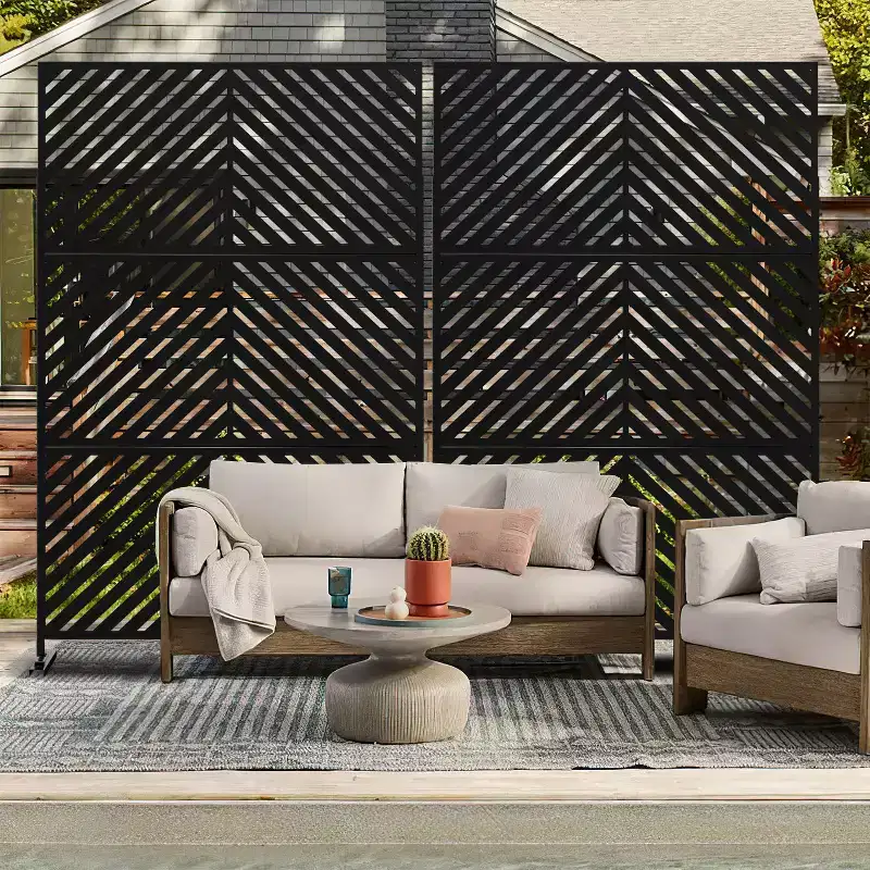 MAYEERTY 72x47x16 Inch Black Galvanized Steel Outdoor Privacy Screen3 Piece Set
