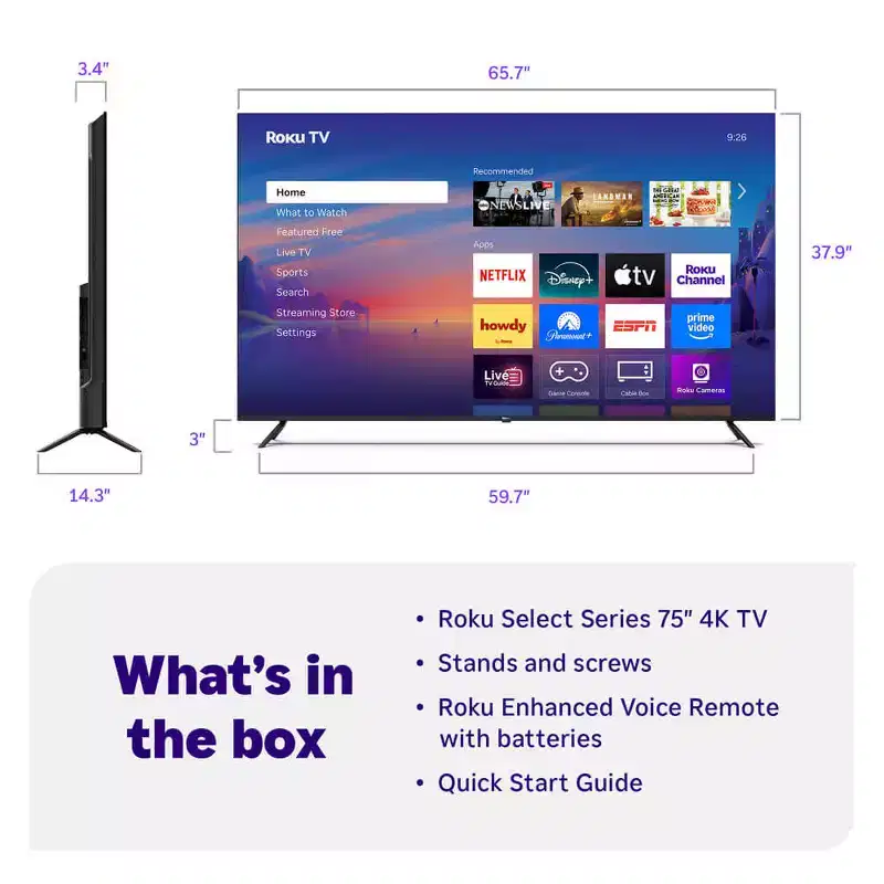Roku 75R4C5 75 inch Class Select Series 4K LED Smart TV