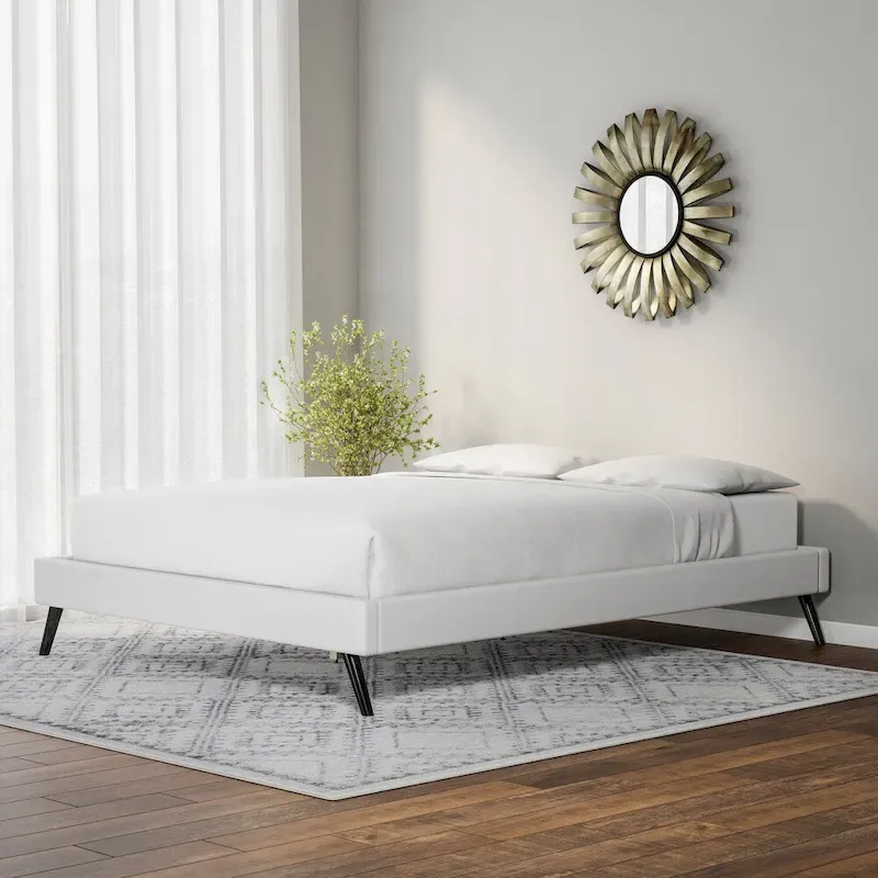 White Vinyl Platform Bed, Queen, 1-Person