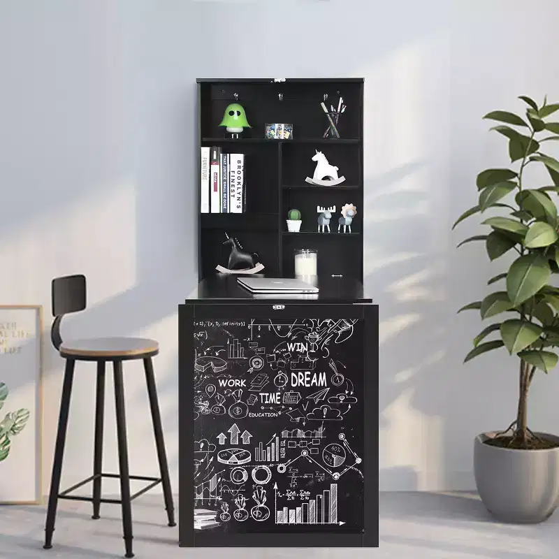 Wall Mounted Table Fold Out Convertible Desk with A Blackboard/Chalkboard Black\Brown\White\Grey