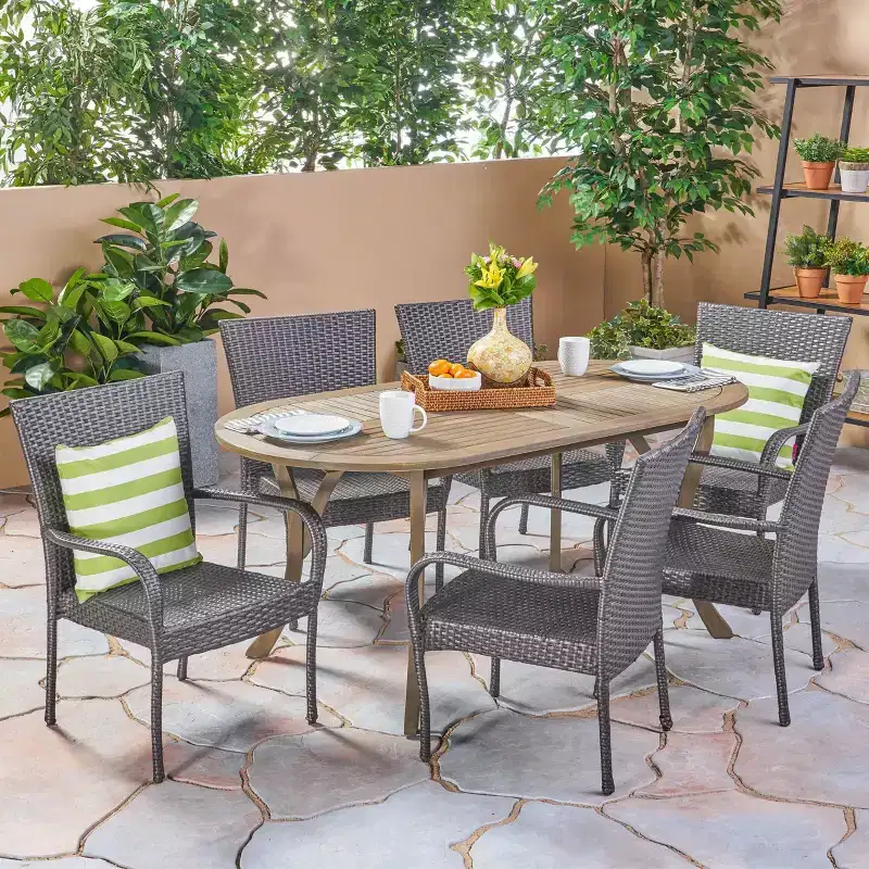 Jasper 7pc Acacia & Wicker Dining Set: Christopher Knight Home, Weather-Resistant Patio Set