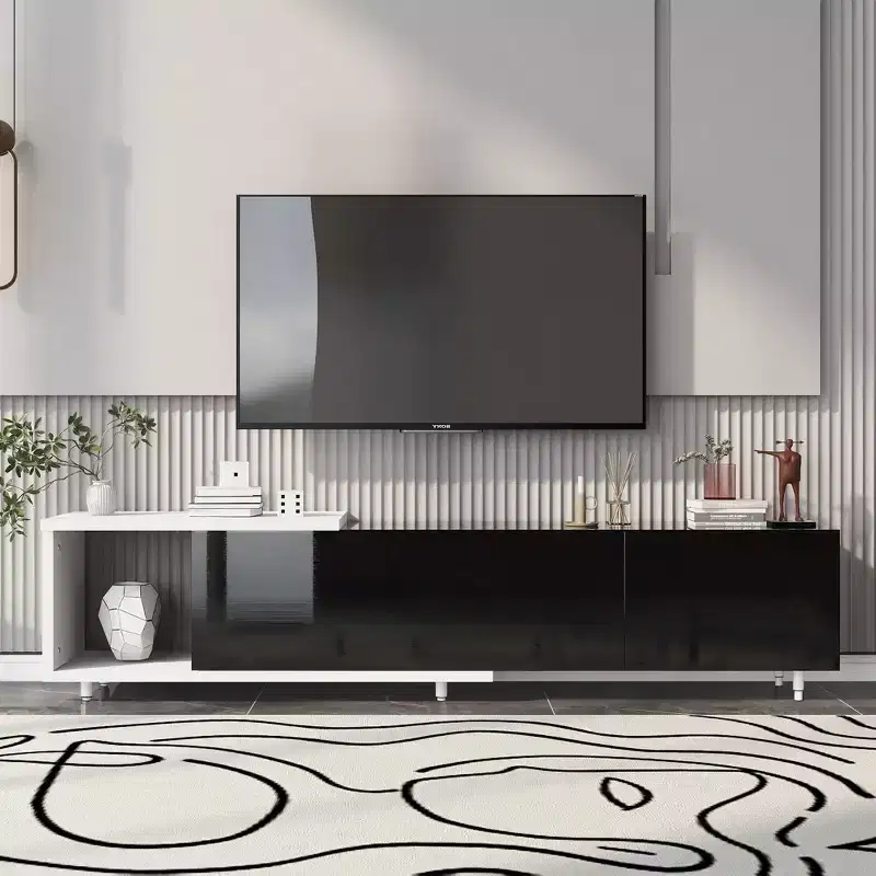 Modern TV Stand for 80 TVs, Wood TV Storage Cabinet with 3 Drawers, Entertainment Center Media Console with Adjustable Feet and Open Shelf