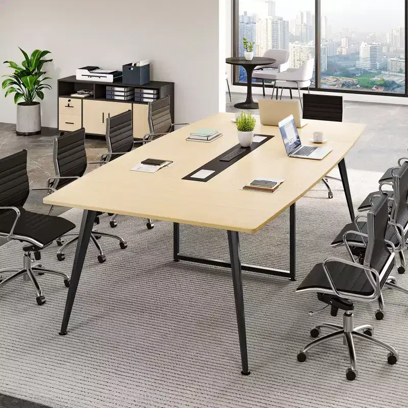94.5in Meeting Table With Rectangle Grommet Modern Boat Shaped Seminar Table For Office Meeting Conference Room