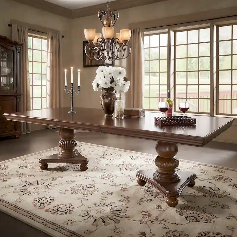 Double Pedestal Dining Table with Extending Leaf